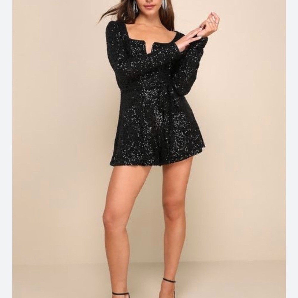 Lulu's Black Sequin Long Sleeve Dress